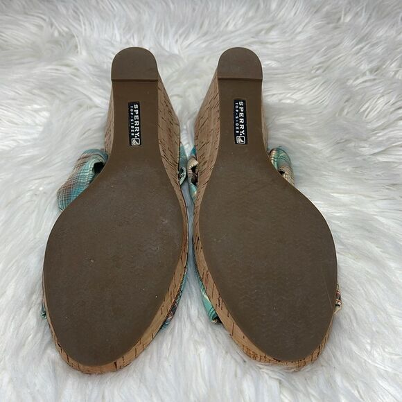 Sperry Topsider Shoreham Plaid T Strap Cork Wedge Sandals Sz 7.5 - Picture 7 of 8